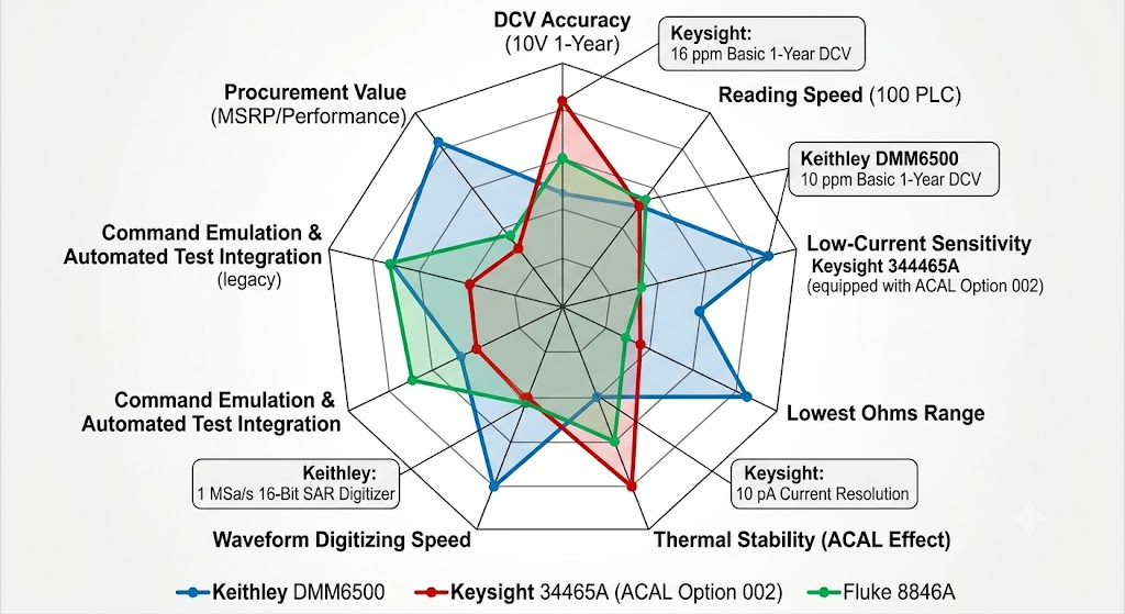 Keysight and Keithley 6.5-digit multimeter comparison