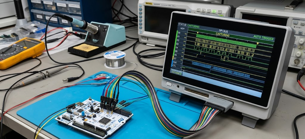 Logic analyzer benchmark setup and architecture comparison